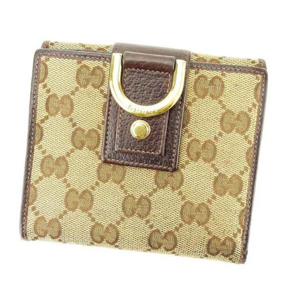 GUCCI W Hook Wallet GG Canvas Beige Canvas ~ Leather Auth Used T10354 - Picture 1 of 9